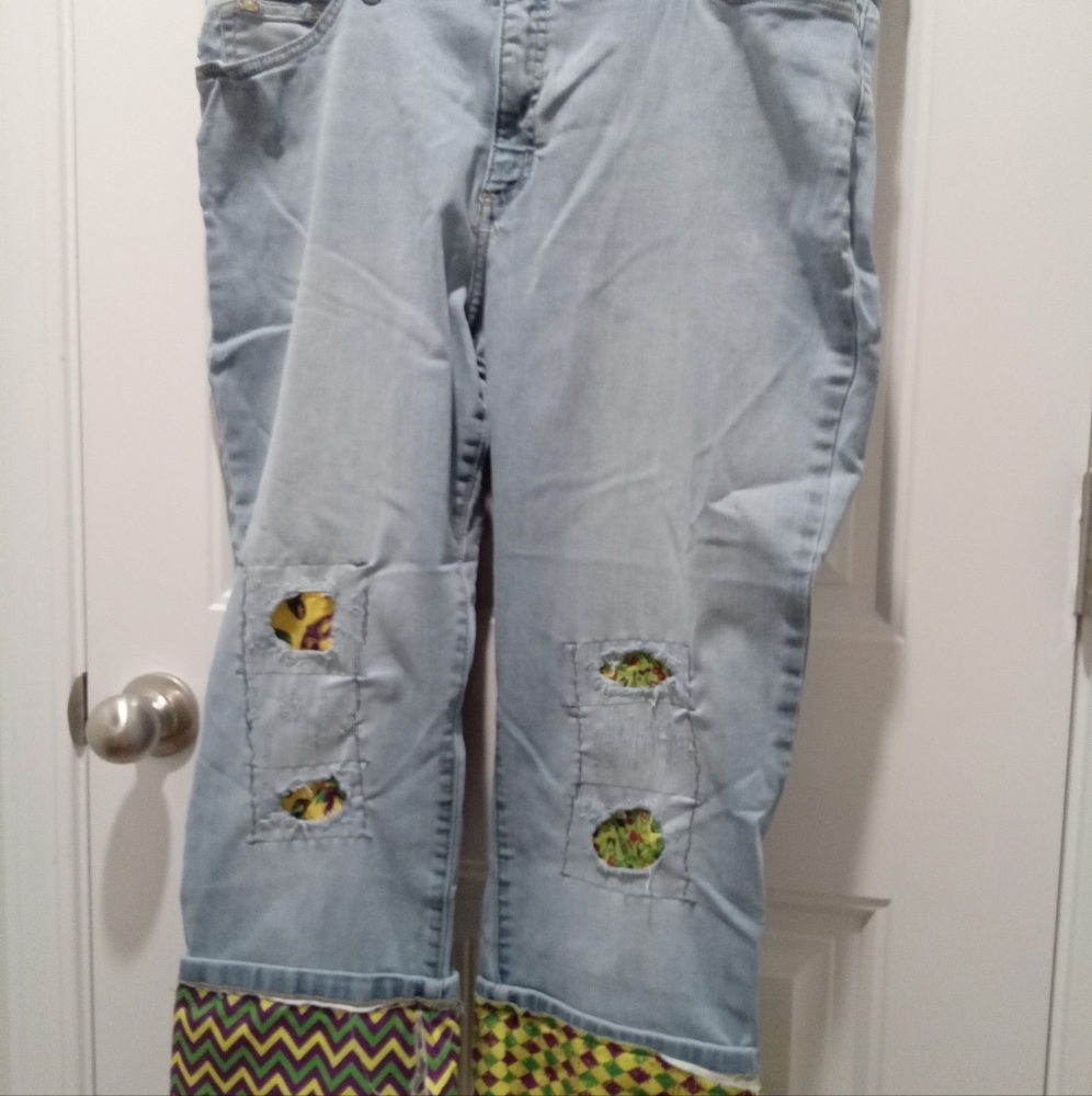 Mardi Gras Upcycled Lee Flex Motion Straight Legged Jeans Size 18